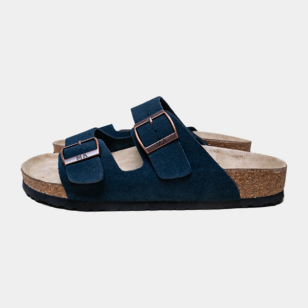 Navy sandals side view